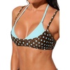 image:imageSUUKSESS Women Sexy Double Layer 2 Piece Bikini Set Cheeky Thong Halter SwimsuitBlue and Brown Polka Dots