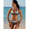image:imageSUUKSESS Women Sexy Double Layer 2 Piece Bikini Set Cheeky Thong Halter SwimsuitBlue and Brown Polka Dots