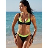 image:imageSUUKSESS Women Sexy Double Layer 2 Piece Bikini Set Cheeky Thong Halter SwimsuitNeon Black