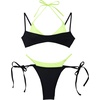image:imageSUUKSESS Women Sexy Double Layer 2 Piece Bikini Set Cheeky Thong Halter SwimsuitNeon Black
