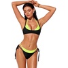 image:imageSUUKSESS Women Sexy Double Layer 2 Piece Bikini Set Cheeky Thong Halter SwimsuitNeon Black