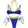 image:imageSUUKSESS Women Sexy Double Layer 2 Piece Bikini Set Cheeky Thong Halter SwimsuitPistachio Blue