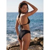 image:imageSUUKSESS Women Sexy Textured Bikini Sets High Waisted 3 Piece Swimsuit with SkirtBlack
