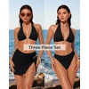 image:imageSUUKSESS Women Sexy Textured Bikini Sets High Waisted 3 Piece Swimsuit with SkirtBlack