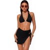 image:imageSUUKSESS Women Sexy Textured Bikini Sets High Waisted 3 Piece Swimsuit with SkirtBlack