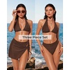 image:imageSUUKSESS Women Sexy Textured Bikini Sets High Waisted 3 Piece Swimsuit with SkirtCoffee