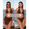 image:imageSUUKSESS Women Sexy Textured Bikini Sets High Waisted 3 Piece Swimsuit with SkirtDeep Brown