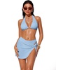 image:imageSUUKSESS Women Sexy Textured Bikini Sets High Waisted 3 Piece Swimsuit with SkirtLight Blue