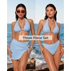 image:imageSUUKSESS Women Sexy Textured Bikini Sets High Waisted 3 Piece Swimsuit with SkirtLight Blue