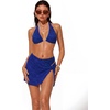 image:imageSUUKSESS Women Sexy Textured Bikini Sets High Waisted 3 Piece Swimsuit with SkirtNavy Blue