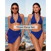 image:imageSUUKSESS Women Sexy Textured Bikini Sets High Waisted 3 Piece Swimsuit with SkirtNavy Blue