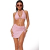 image:imageSUUKSESS Women Sexy Textured Bikini Sets High Waisted 3 Piece Swimsuit with SkirtPink