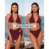 image:imageSUUKSESS Women Sexy Textured Bikini Sets High Waisted 3 Piece Swimsuit with SkirtWine Red