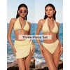 image:imageSUUKSESS Women Sexy Textured Bikini Sets High Waisted 3 Piece Swimsuit with SkirtYellow