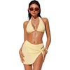 image:imageSUUKSESS Women Sexy Textured Bikini Sets High Waisted 3 Piece Swimsuit with SkirtYellow