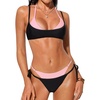image:imageSUUKSESS Women Sexy Double Layer 2 Piece Bikini Set Cheeky Thong Halter SwimsuitSoft Pink Black