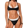 image:imageSUUKSESS Women Sexy Double Layer 2 Piece Bikini Set Cheeky Thong Halter SwimsuitWhite Black