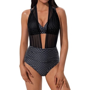 image:imageSUUKSESS Women 2 Piece Bikini Set High Waisted Tummy Control SwimsuitsBlack White Polka Dots