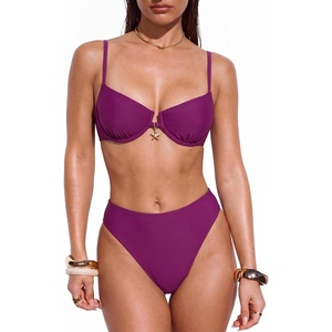 image:imageSUUKSESS Women High Waisted Underwire Bikini Set Cheeky High Cut 2 Piece Swimsuit216 Purple