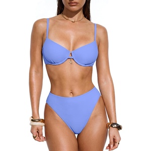 image:imageSUUKSESS Women High Waisted Underwire Bikini Set Cheeky High Cut 2 Piece Swimsuit216 Sky Blue