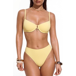 image:imageSUUKSESS Women High Waisted Underwire Bikini Set Cheeky High Cut 2 Piece Swimsuit216 Yellow