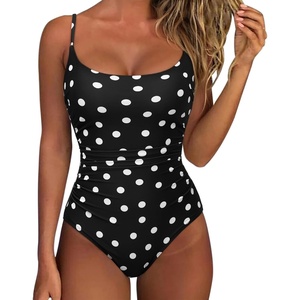 image:imageSUUKSESS Women One Piece Tummy Control Swimsuit Crisscross Backless Bathing SuitBlack White Polka Dots