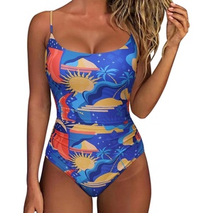image:imageSUUKSESS Women One Piece Tummy Control Swimsuit Crisscross Backless Bathing SuitBlue Pattern