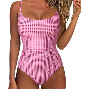 image:imageSUUKSESS Women One Piece Tummy Control Swimsuit Crisscross Backless Bathing SuitRed Gingham