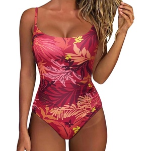 image:imageSUUKSESS Women One Piece Tummy Control Swimsuit Crisscross Backless Bathing SuitRed Pattern