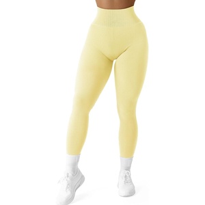 image:imageSUUKSESS Women Ribbed Seamless Leggings High Waisted Workout Gym Yoga Pants18 Butter Yellow