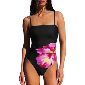 image:imageSUUKSESS Women Sexy One Piece Swimsuit Tummy Control Square Neck Bathing Suit154 Black Red Floral