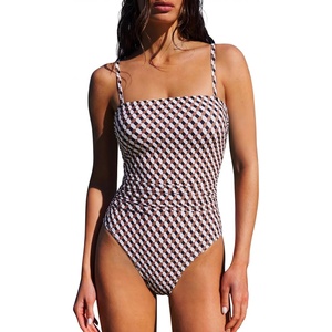 image:imageSUUKSESS Women Sexy One Piece Swimsuit Tummy Control Square Neck Bathing Suit154 Brown Black Color Block