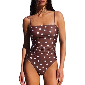 image:imageSUUKSESS Women Sexy One Piece Swimsuit Tummy Control Square Neck Bathing Suit154 Brown White Polka Dots