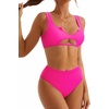 image:imageSUUKSESS Women Cutout Bikini Sets Push Up High Waisted Swimsuits 2 PiecePink