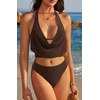 image:imageSUUKSESS Women Sexy Two Piece Bikini Set Halter Cowl Neck Bathing Suit201 Dark Brown