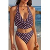 image:imageSUUKSESS Women Sexy Two Piece Bikini Set Halter Cowl Neck Bathing Suit201 Dusty Purple Polka Dot