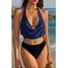 image:imageSUUKSESS Women Sexy Two Piece Bikini Set Halter Cowl Neck Bathing Suit201 Peacock BlueBlack