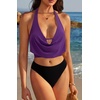 image:imageSUUKSESS Women Sexy Two Piece Bikini Set Halter Cowl Neck Bathing Suit201 PurpleBlack