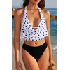 image:imageSUUKSESS Women Sexy Two Piece Bikini Set Halter Cowl Neck Bathing Suit201 White Black Polka Dot