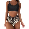 image:imageSUUKSESS Women Cutout Bikini Sets Push Up High Waisted Swimsuits 2 Piece1 Black Leopard