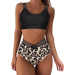 image:imageSUUKSESS Women Cutout Bikini Sets Push Up High Waisted Swimsuits 2 Piece1 Black Leopard