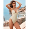 image:imageSUUKSESS Women Sexy One Piece Swimsuit Tummy Control Deep V Neck Bathing SuitBeige White