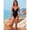 image:imageSUUKSESS Women Sexy One Piece Swimsuit Tummy Control Deep V Neck Bathing SuitBlack