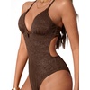 image:imageSUUKSESS Women Sexy One Piece Swimsuit Tummy Control Deep V Neck Bathing SuitBrown