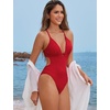 image:imageSUUKSESS Women Sexy One Piece Swimsuit Tummy Control Deep V Neck Bathing SuitRed