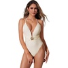 image:imageSUUKSESS Women Sexy One Piece Swimsuit V Neck Crisscross Back Bathing Suit217 Beige White