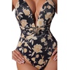 image:imageSUUKSESS Women Sexy One Piece Swimsuit V Neck Crisscross Back Bathing Suit217 Black Yellow Floral