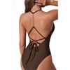 image:imageSUUKSESS Women Sexy One Piece Swimsuit V Neck Crisscross Back Bathing Suit217 Deep Brown