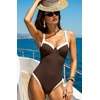 image:imageSUUKSESS Women Sexy Underwire One Piece Swimsuit Color Block Cutout Bathing Suit215 Beige Brown