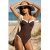 image:imageSUUKSESS Women Sexy Underwire One Piece Swimsuit Color Block Cutout Bathing Suit215 Beige Brown